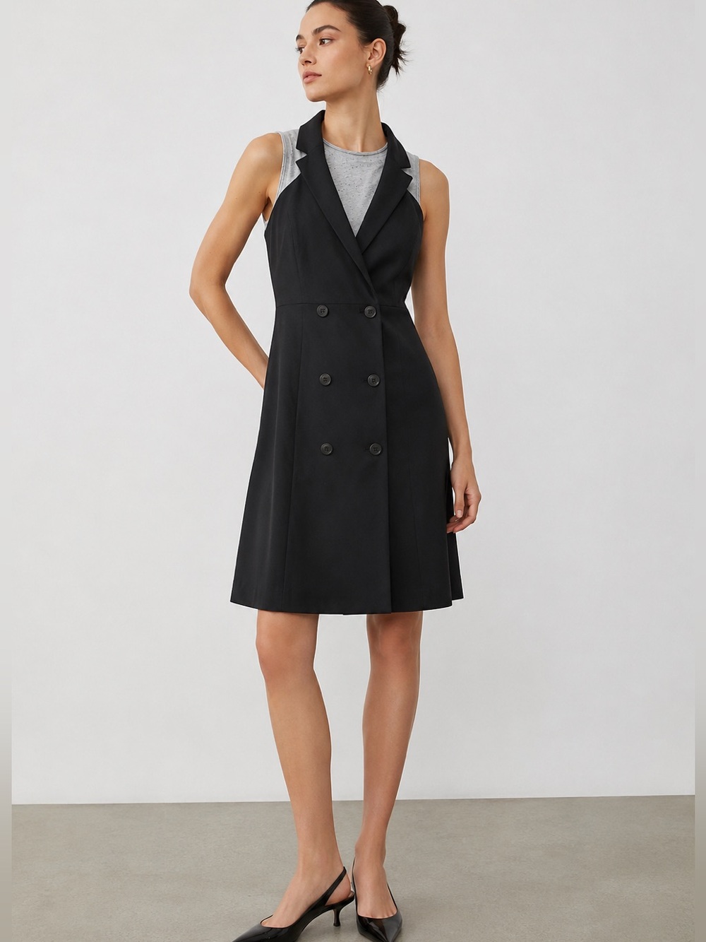 Maeve Anthropologie Layered Sleeveless Blazer Dress Size 0 Gray Jersey Workwear